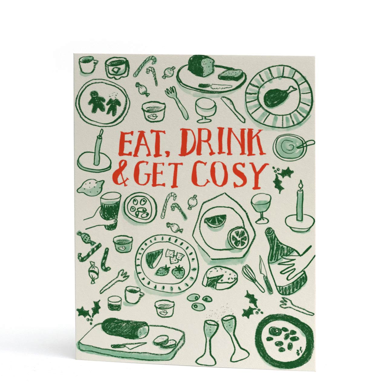 Eat, Drink and Get Cozy Letterpress Christmas Card