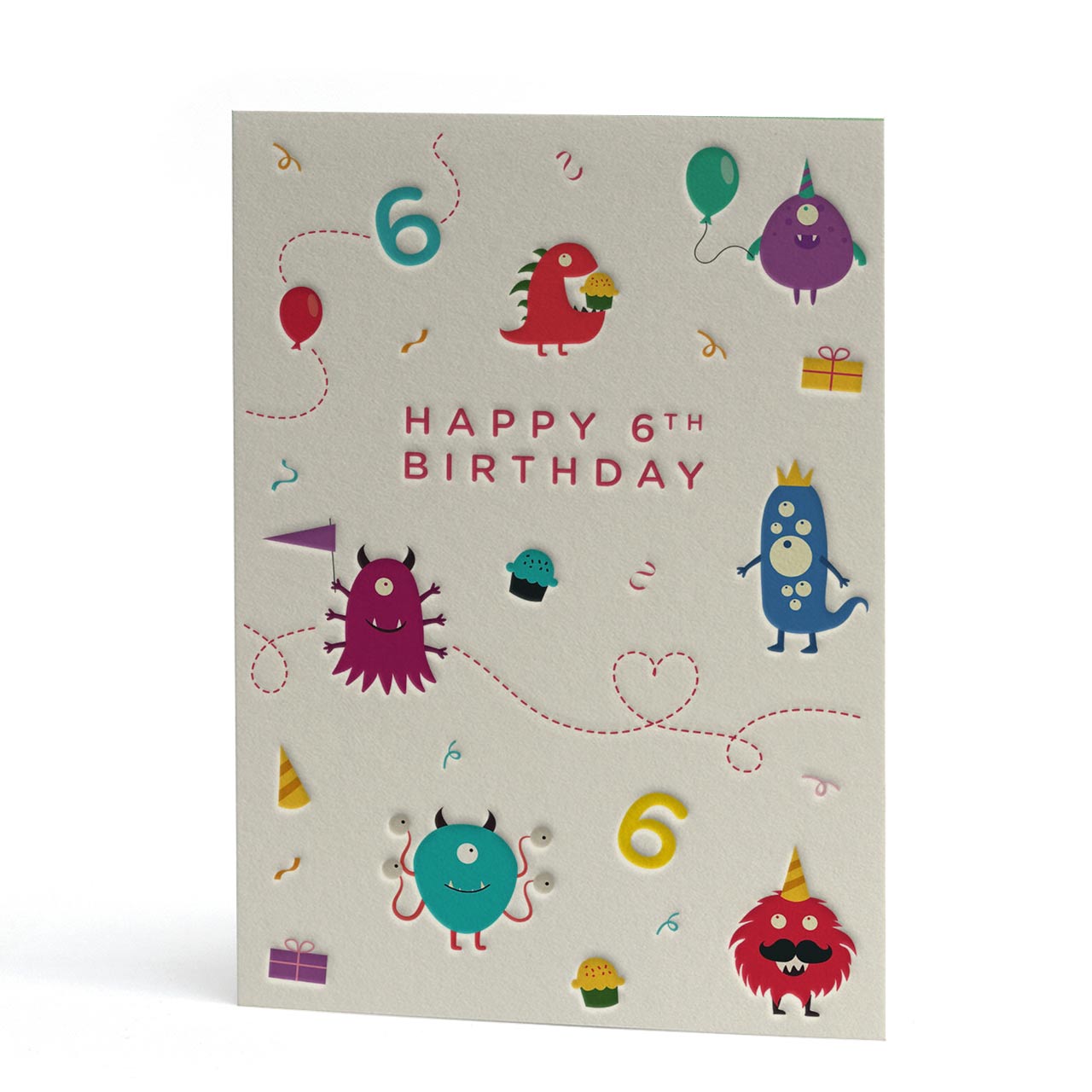 Happy 6th Birthday Monsters Letterpress Style Card