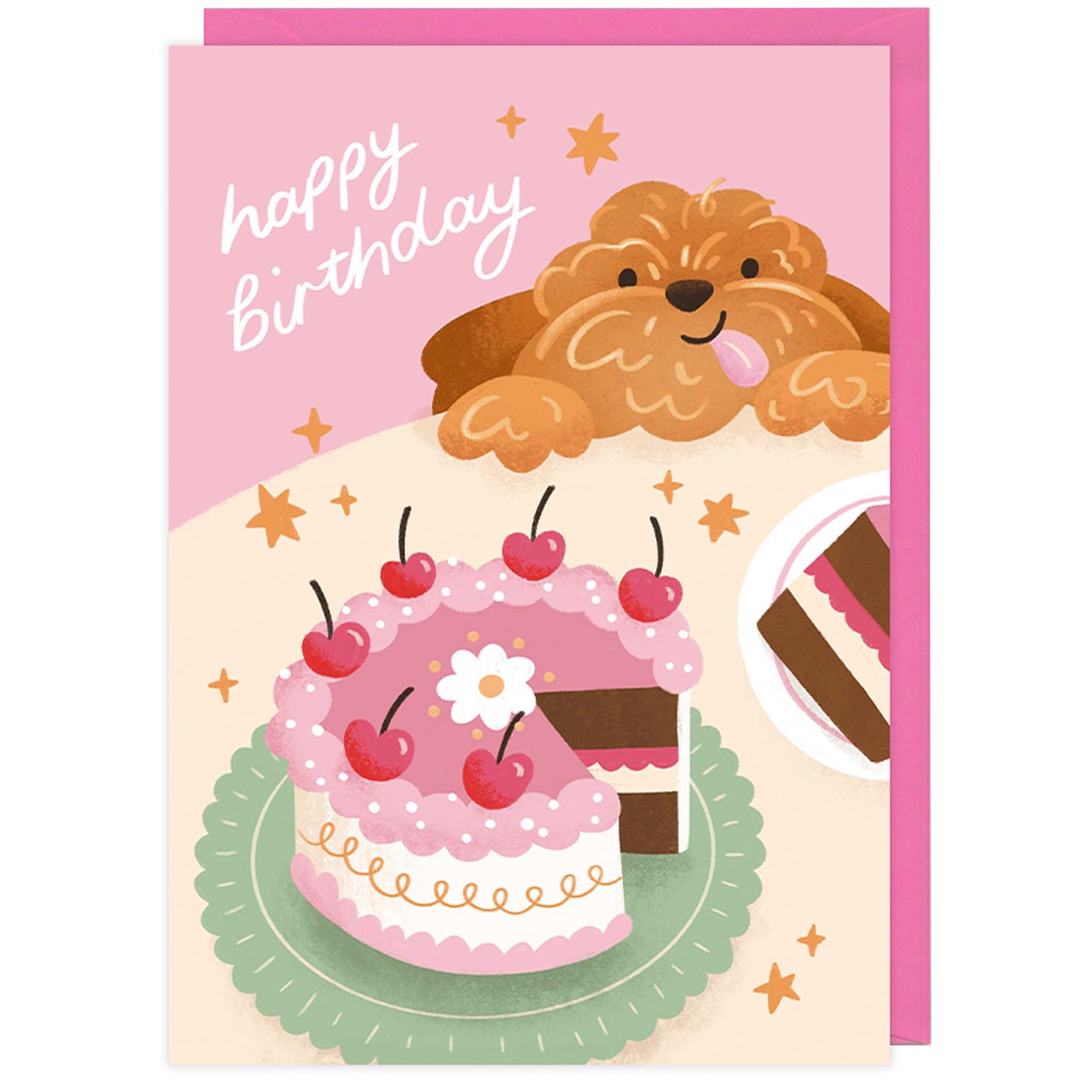 Cockapoo Dog and Cake Birthday Card