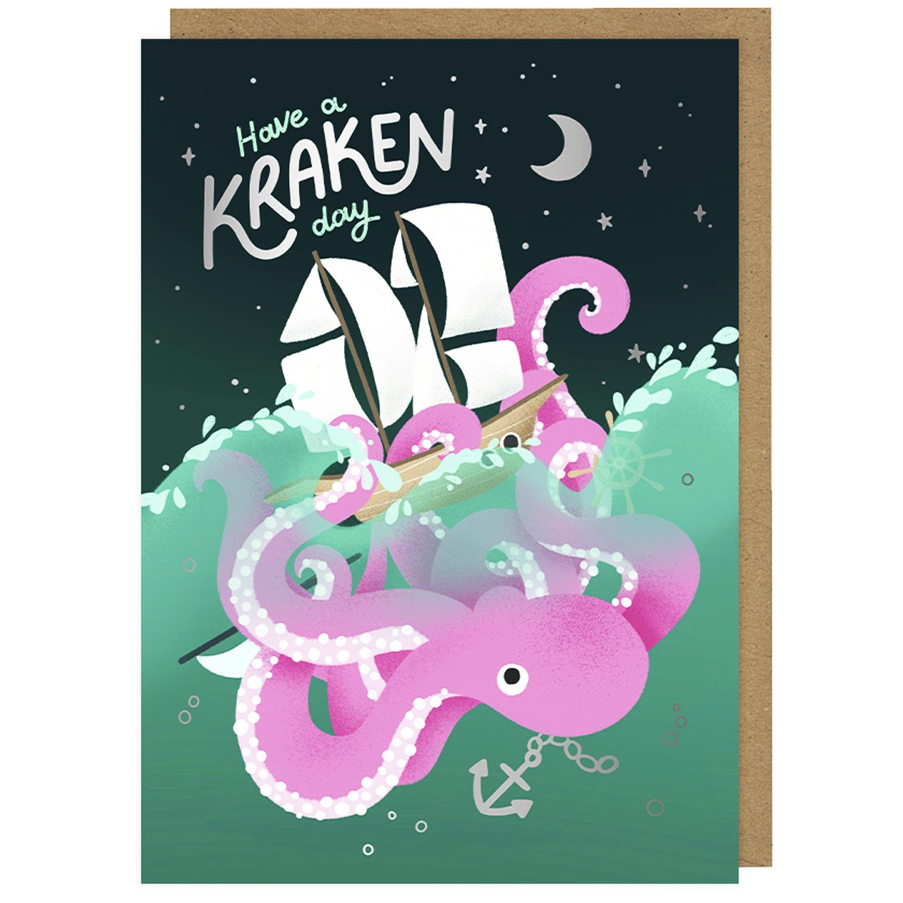 Have A Kraken Day Octopus Silver Foil Card