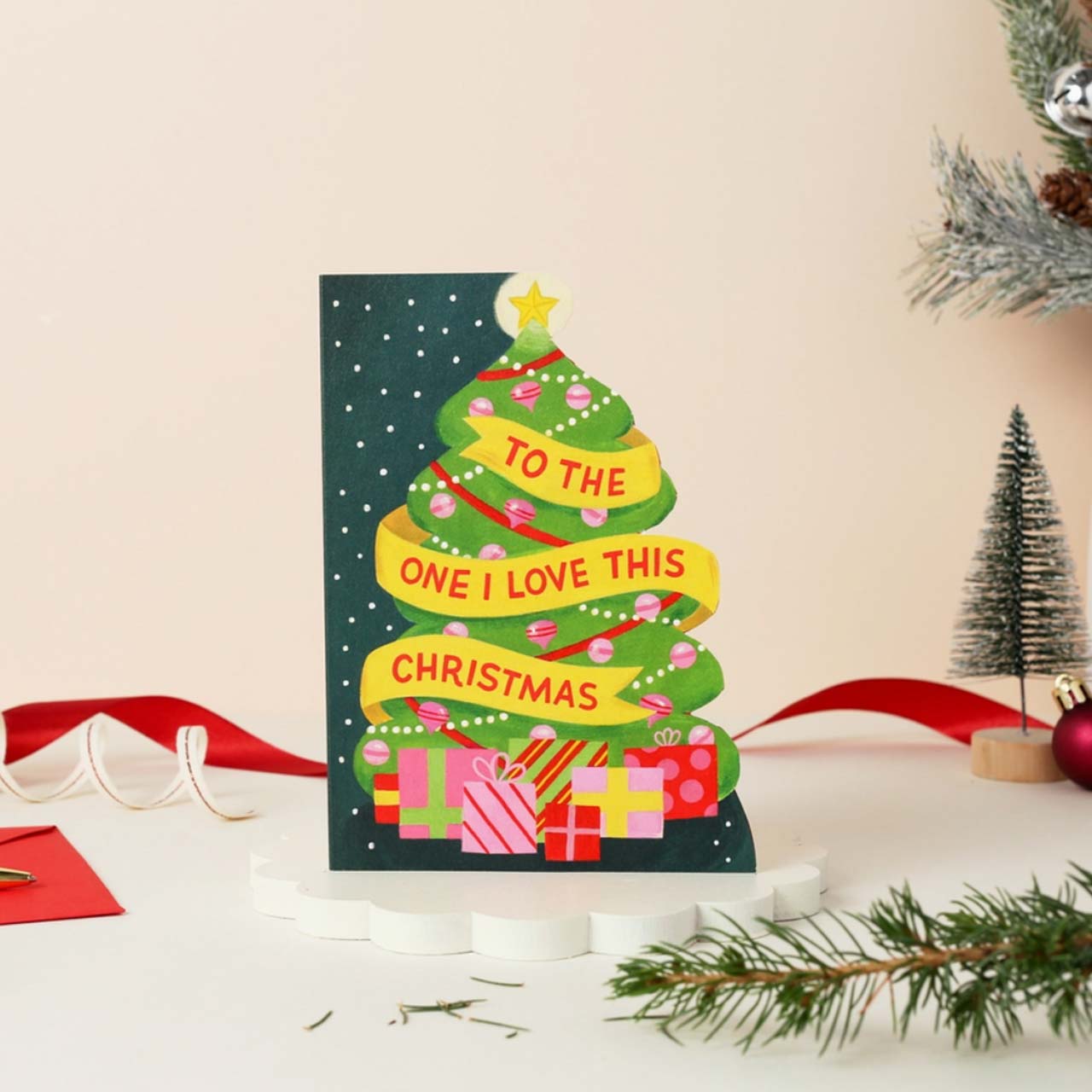 The One I Love Christmas Tree Die Cut Card