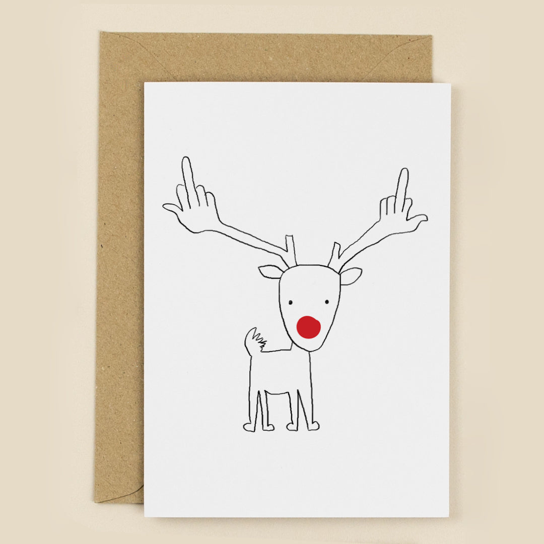 Flip the Bird Rudolph Christmas Greeting Card SALE