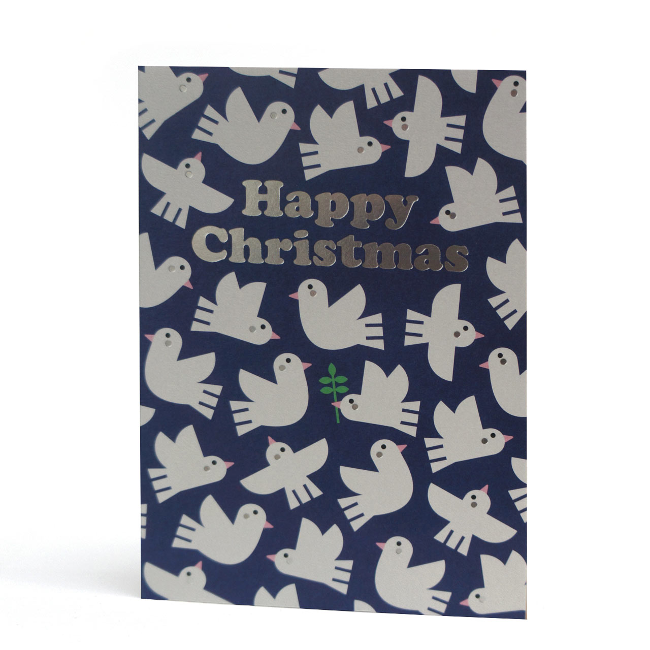 Doves Happy Christmas Silver Foil Card