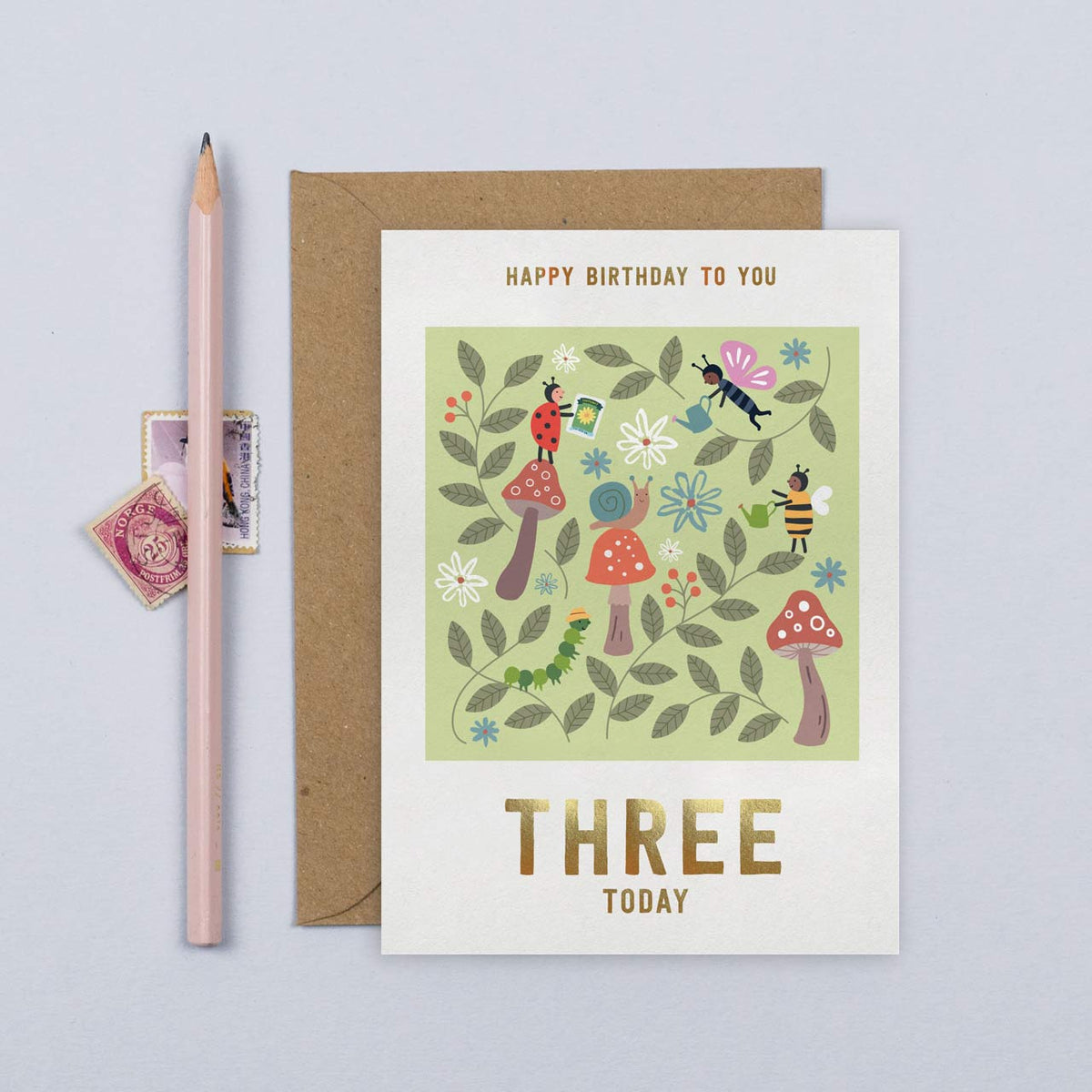 Garden Helpers Third Birthday Gold Foil Card | The Curious Pancake