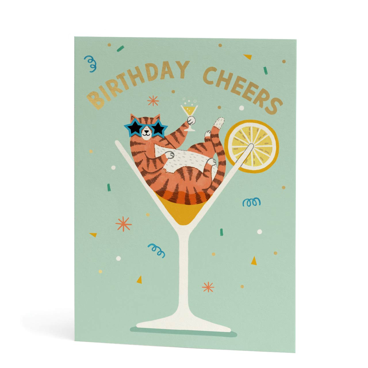 Cocktail Cat Gold Foil Birthday Card